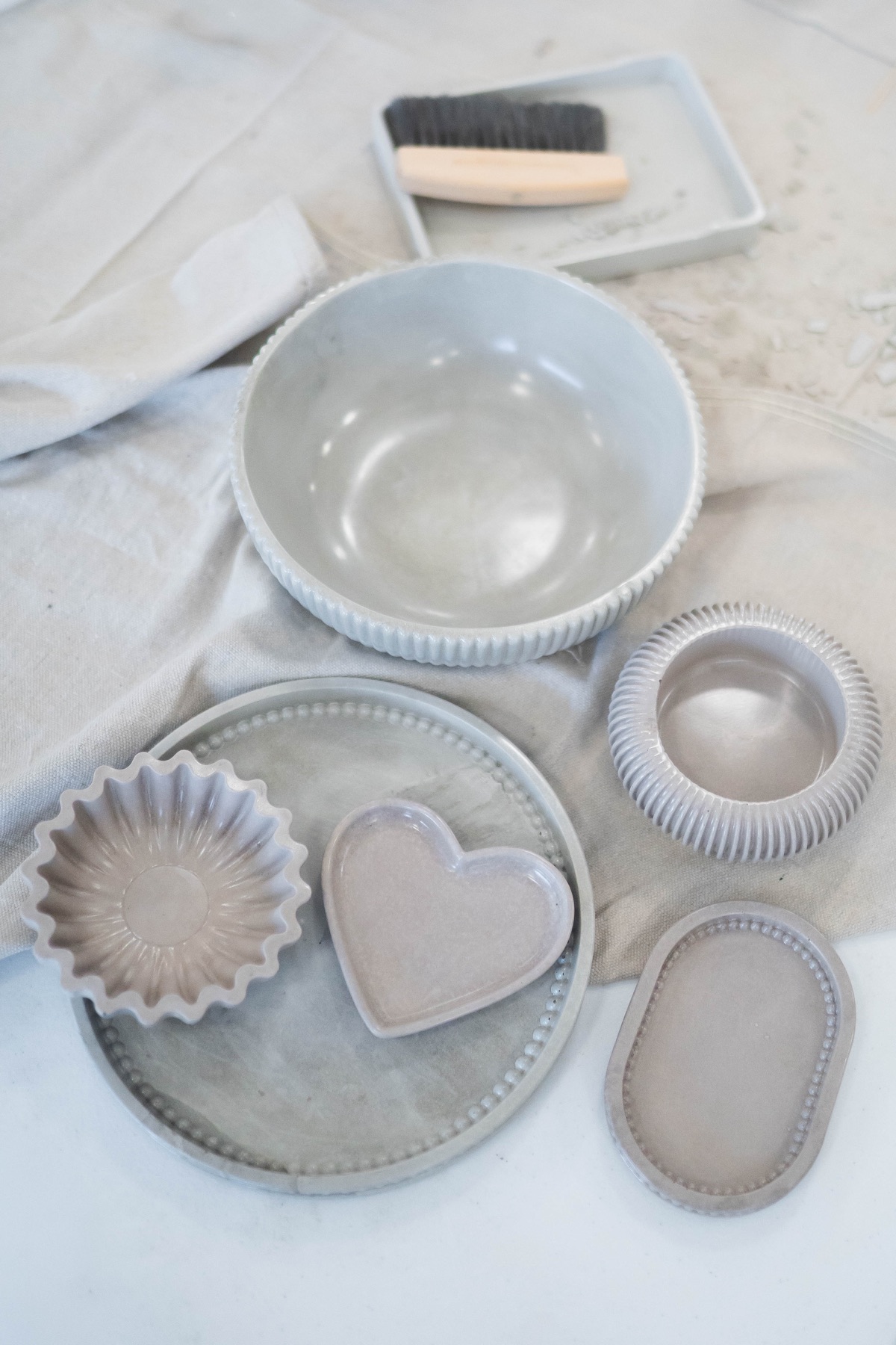 Handmade cement bowls, dishes and trays